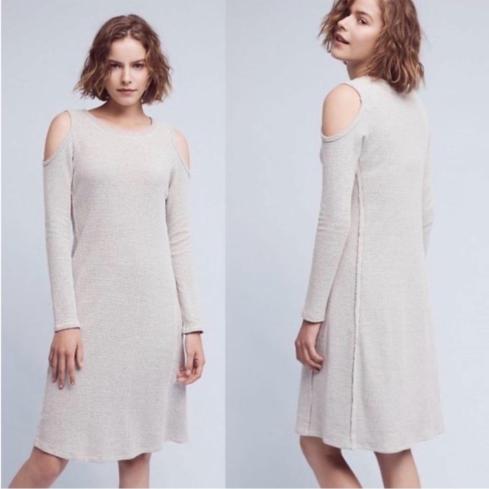 Anthropologie Sol Angeles Apres dress gray waffle knit cold shoulder